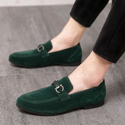 Classic Green Mens Suede Moccasins Large Size 47 Breathable Leather Loafers Men Low Slip-on Casual Shoes for Men zapatos hombre