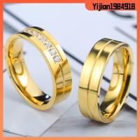 YIJIAN1984918 แฟชั่น คู่รัก AAA CZ สแตนเลส แหวนแต่งงาน ทอง 18K ชุบ ลูกบาศก์เซอร์โคเนีย