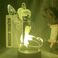 Fairy Tinkerbell Figure 3D Visual Light LED Night Light Princess Tinker Bell Home Decoration Color Changing Illusion Table Lamp