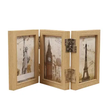 Tri-Fold Hinged Photo Frame Wooden Picture Frame with Plexiglass