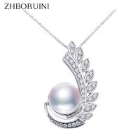 ZHBORUINI Top Quality Pearl Jewelry Feather Necklace 925 Sterling Silver Jewelry For Women Freshwater Pearl Pendant Wholesale