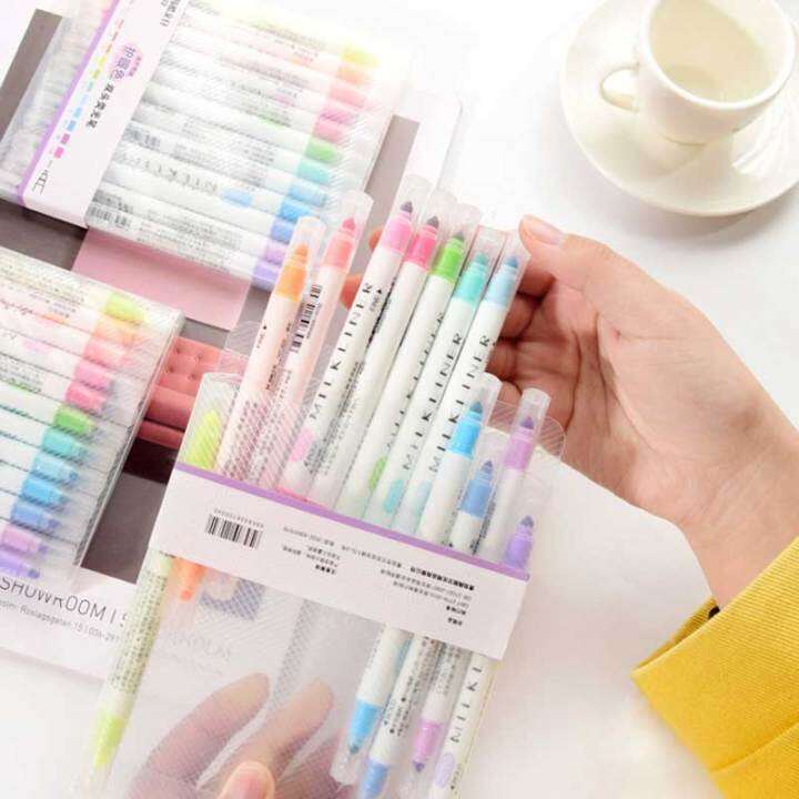 12-colorsset-cute-japanese-stationery-milk-liner-double-headed-fluorescent-pen-milkliner-highlighter-pen-drawing-marker-pens