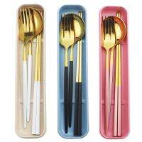 4Pcs/Set Gold Cutlery Set 18/10 Stainless Steel Dinnerware Set Chopstick Fork Spoon Set Silver Tableware Set with Box For travel Flatware Sets