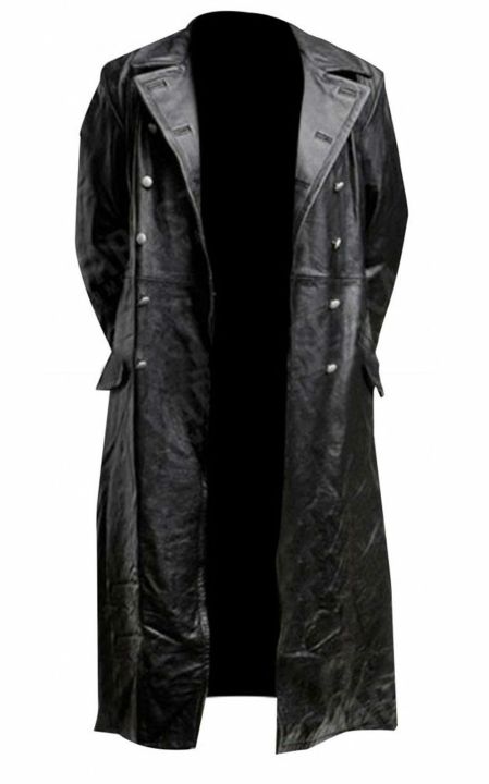 เสื้อฝนหนังแท้สีดำเจ้าหน้าที่เครื่องแบบทหาร-ww2คลาสสิกเยอรมันสำหรับผู้ชาย