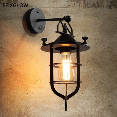 Industrial Black Metal And Clear Glass Shade Wall Sconce Vintage Hanging Latern E27 Socket Wall Light For Patio Farmhouse Barn