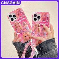 CNAGAIN Ins ตุ๊กตาบาร์บี้สีชมพูลายการ์ตูนเคสโทรศัพท์เจ้าหญิงพร้อมสายคล้องและพลอยเทียมสำหรับ iPhone 14 13 12 Pro Max ฝาหลังนิ่มซิลิกาเจล