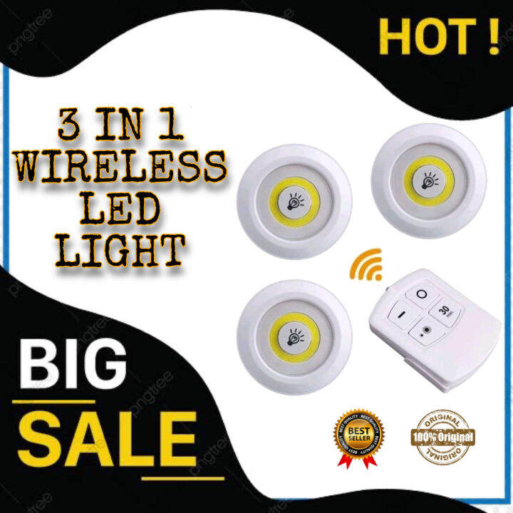 3 in 1 Wireless Adjustable LED Brightness Light With Remote Control Set of 3 (Battery Operated