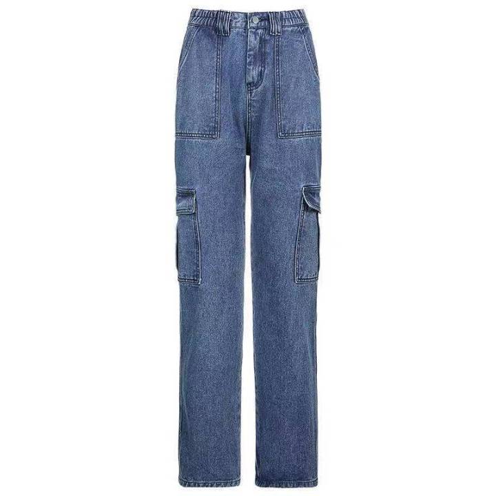2021JMPRS Pockets Patchwork Women Baggy Jeans Fashion Y2K Streetwear 100 Cotton Denim Pants Loose Cargo Harajuku Black Trousers