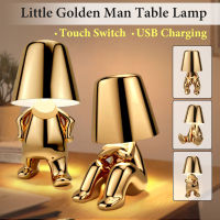 อิตาลี Little Golden Man โคมไฟตั้งโต๊ะ Touch Switch LED Night Light ร้านกาแฟบาร์ตกแต่งห้องนอนโคมไฟอ่านหนังสือวันแม่ Gift