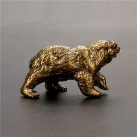 Vintage Copper Brown Bear Statue Solid Brass Polar Animal Statue Decoration Mini Tea Table Pet Desk Accessories Technology