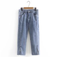 Large  Size XL-4XL Womens Blue Jeans Casual Stretchable Denim Pants with Side Slits