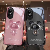 เคส OPPO Reno 10 Pro 5G 8Z 7Z 6Z 8T 5G เคส OPPO Reno8 T 5G เคส OPPO Reno 7 8 10 Pro 5G เคส OPPO A98 A78 A57 A77s A77 5G โทรศัพท์มือถือแบบแก้ว กันกระแทก ลายหมีโลหะหรูหรา สําหรั