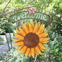 Garden Welcome Signs Metal Hanging Decorative Sunflower Outside Hand-Painted Welcome Plaque for Front Door