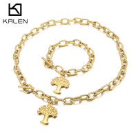 KALEN Golden Metal Choker Tree Leaf Necklace Set for Women Charm Collar Necklace celet 14 k Jewelry Set Bijoux Femme