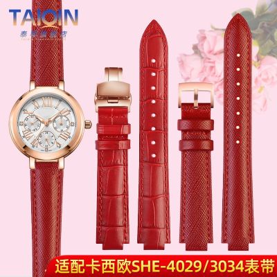 Suitable for sheen Casio SHE-4029 leather watch strap Womens watch SHE-3034GL red strap convex