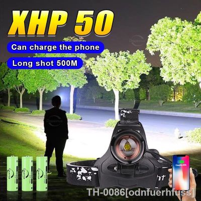 ☸ Portátil recarregável cabeça lanterna farol super brilhante pesca ar livre tocha zoom telescópico projector XHP50 2023 novo