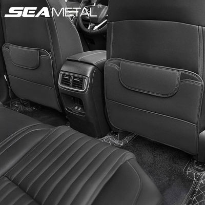 SEAMETAL Car Seat Anti Kick Pad Pu Leather Car Back Seat Protector Pad Universal Storage Organizer Bag With Cover Anti Dirt Wear