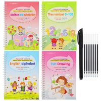 【cw】 4Books Copy Book Wiping Children 39;s Kids Writing Sticker Practice English Copybook Calligraphy !