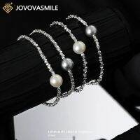 JOVOVASMILE สร้อยข้อมือมุกสีขาวและสีเทาเครื่องประดับคุณภาพสูงทองแดงชุบทองคำขาว Chain