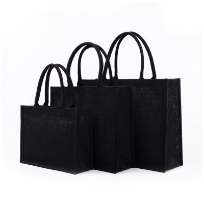 Black Jute Tote Bags Women Shopping Handbag Burlap Bag with Soft Handle Bridesmaid Wedding Christmas Party Favors Gift Organizer