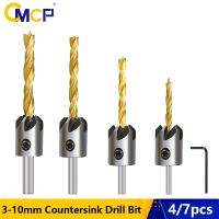 CMCP Countersink Drill Bit 4/7pcs 3-10mm Titanium Coating Woodworking Drill Bit for Screw Pilot Hole Drilling Carpentry Tool