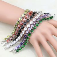 925 Silver Jewelry Multicolor Cubic Zirconia White Crystal Charm Bracelet Chain Link For Women Free Gift Box 19 cm