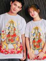 เสื้อยืด คอกลม ลายไทย สีขาว ลายพระเเม่อุมา เนื้อผ้าคอตตอนแท้ 100% ใส่ได้ทั้งผู้ชายและผู้หญิง แฟชั่นวัยรุ่น ใส่สบาย ไม่ร้อน เท่ๆ