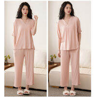 High Elastic Viscose Womens Pajamas Set Spring Summer Casual V Neck Sleepwear Soft Solid Striped Home Suit for Women Pyjamas