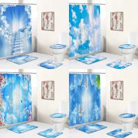 【CW】℡  Clouds Scenery Shower Curtain Sets Non-Slip Rugs Toilet Lid Cover Polyester