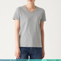 USED Muji - Gray V Neck T-Shirt | เสื้อยืดสีเทา เสื้อยืดสีพื้น คอวี แขนสั้น ตัวยาว ทรงใหญ่ สีพื้น แท้ มือสอง