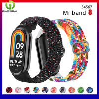 BassPal สายไนลอนถักสำหรับ Mi Band 3 4 5 6 7สายรัดข้อมือยืดหยุ่นปรับได้สายข้อมือสำหรับเปลี่ยนสำหรับ Xiaomi Miband 7 8