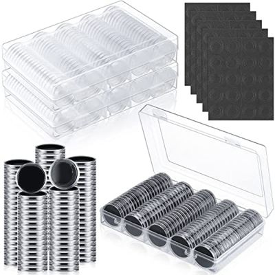 300 Pcs 30 Mm Coin Holder Case With Black Protect Gasket Foam 5 Sizes (17/19/21.5/25/27/30mm)