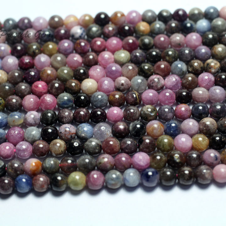 Meihan (1 strandset) natural Burma mix color Ruby &amp; Sapphire 6-6.8mm smooth round stone beads for jewerly DIY making