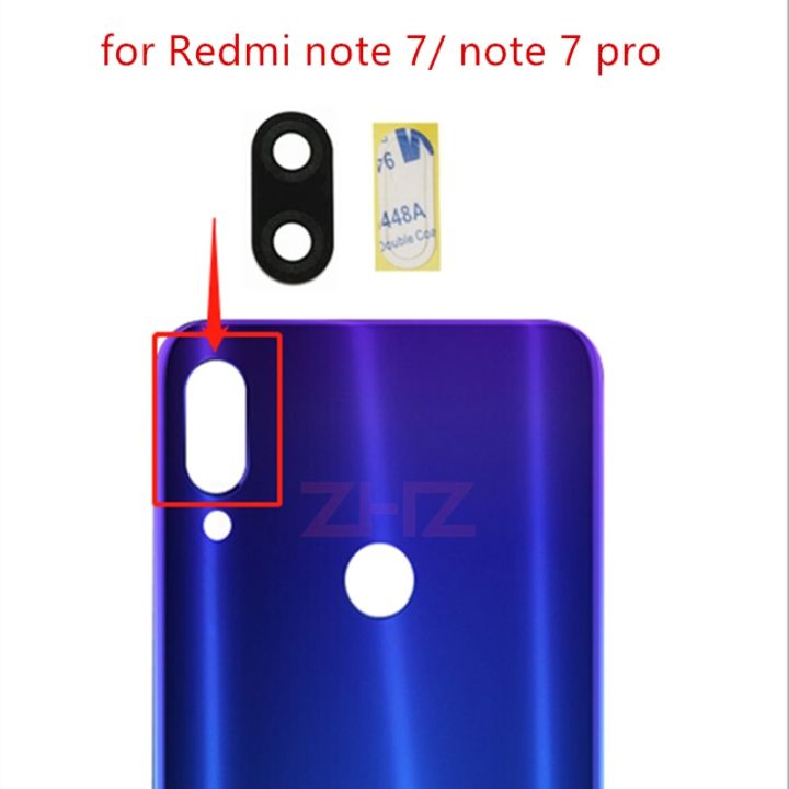2ชิ้นสำหรับ Xiaomi Redmi Note 7เลนส์กระจกกล้องถ่ายรูปกล้องด้านหลังเลนส์กระจกกล้องถ่ายรูปอะไหล่ Note7ซ่อม Pro อะไหล่ด้วยกาว
