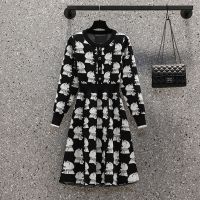 【HOT】☁ S-3XL size women elegant vintage kintting dress vestido 2021 autumn winter long sleeve cat print short sweater dresses