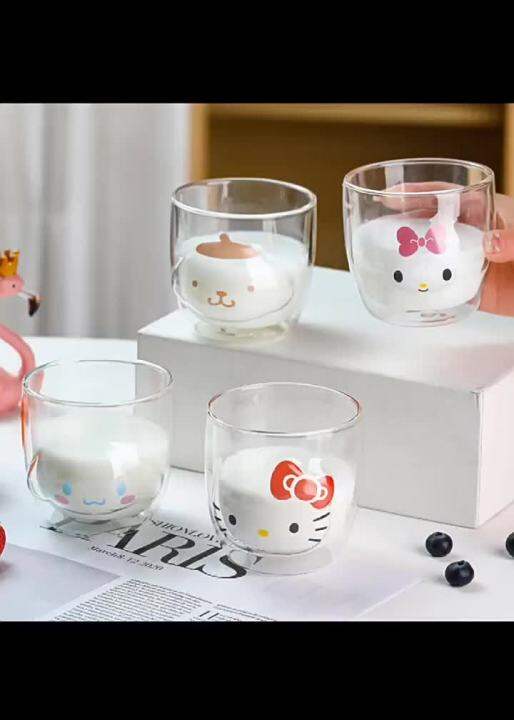 Kayu Manis Jed Dog Kulomi Cawan Kaca Double Cute Cawan Kaca Milk Cup