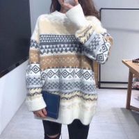 Pullovers Women Vintage Loose Casual Sweaters Geometric Retro Lazy Female 4XL Harajuku Korean Style Womens Chic New Tops