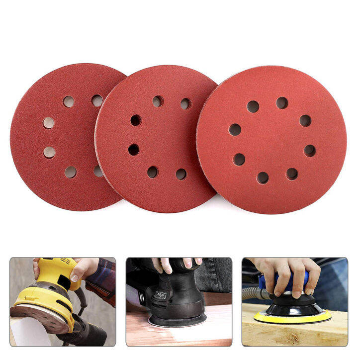 6070100pcs-5-inch-125mm-sandpaper-brushed-back-for-sander-red-round-sanding-paper-disk-sand-sheets-grit-60-2000-hook-loop-disc