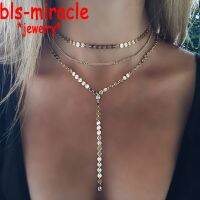 Newest fashion jewelry accessories gold color Multiple layers sheet chain with crystal Necklace for couple lovers 39; N461