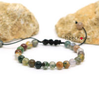 หินมอสอาเกต หินหยก 5 สี Moss Agate 6 มิล เชือกถัก เกรียว ปรับขนาด เสริมมงคล หินมงคล หินสี หินนำโชค กำไลหินมงคล กำไลหิน กำไลข้อมือ