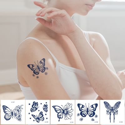 【YF】 butterfly temporary tattoo sticker herbal juice ink natural waterproof fake blue flower cute hand arm neck tattoos women