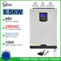 อินเวอร์เตอร์5.5KW Grey อินเวอร์เตอร์เพียวไซน์เวฟเอาต์พุต230V จัดอันดับไฟนอกกริดพลังงานแสงอาทิตย์ไฮบริดอินเวอร์เตอร์สูงสุด MPPT กระแสชาร์จ100A