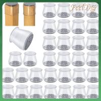 FEELDG 32 Pcs ซิลิโคนทำจากซิลิโคน ตัวป้องกันขาเก้าอี้ กลมกลมๆ โปร่งใสโปร่งใส แผ่นรองขาเฟอร์นิเจอร์ กันลื่น รู้สึกเหมือนอยู่ หมวกคลุมขาเก้าอี้ พื้นไม้เนื้อแข็ง