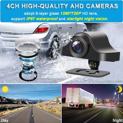 กล้องวงจรปิดหน้าจอสัมผัสสำหรับรถยนต์/รถบัส/รถบรรทุกระบบควบคุม AHD 1080P ขนาด9นิ้วกล้อง ° 4CH การมองย้อนกลับในตอนกลางคืนกล้องบันทึกการจอดรถ