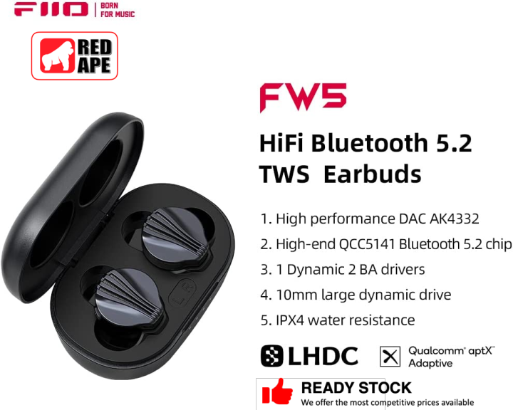 Fiio Fw5 Tws Bluetooth 52 Earphone True Wireless Earbuds 10mm Dynamic Driver For Hi Res Premium 1448