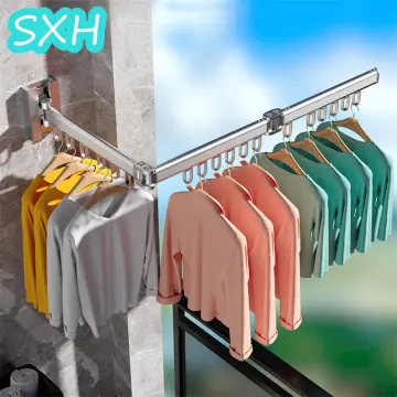 Wall Mounted Clothes Hanger Punching Free Triple Collapsible