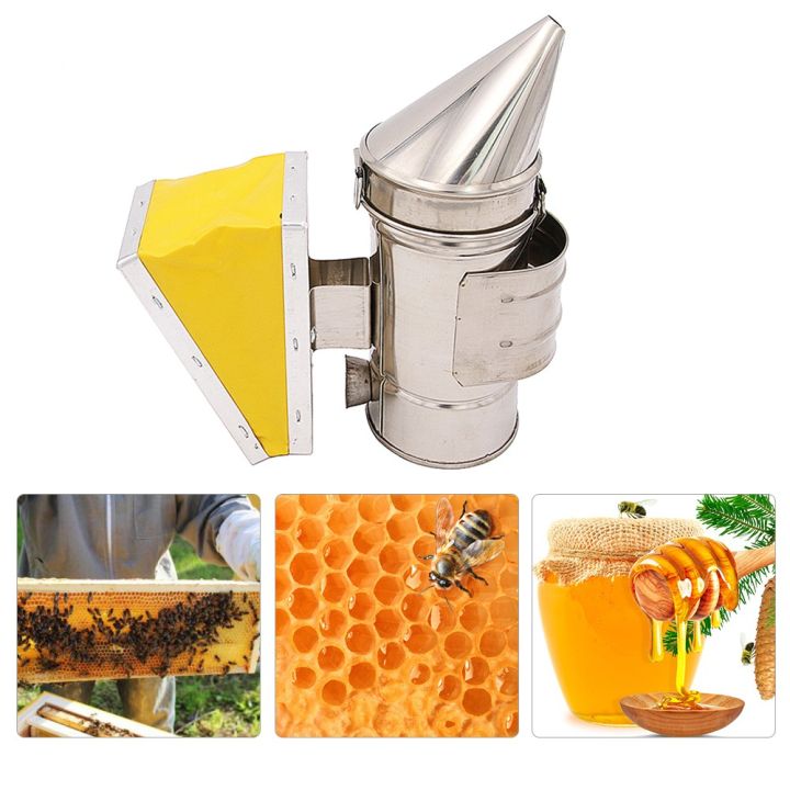 cosh-bee-hive-smoker-bee-keeper-smoker-stainless-steel-heat-chamber-yellow-bellow-beekeeping-equipment-bee-smoker-for-b