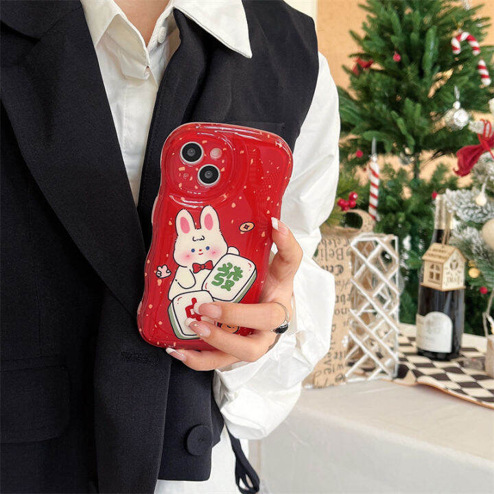 เคส-bowknot-mahjong-rabbit-สำหรับ-iphone-14promax-น่ารักการ์ตูนกระต่ายกรณีโทรศัพท์สำหรับ-iphone12-เคสโทรศัพท์สีแดงขอบคลื่นสำหรับ-iphone13-เคสโทรศัพท์-golden-spot-สำหรับ-iphone11promax-กรณีโทรศัพท์มือถ