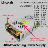 ดั้งเดิม☏สวิตช์จ่ายไฟสลับปรับได้5V 12V 24V 36V 48V 60V 80V 120V 160V 220V 300V 480W พร้อมจอแสดงผลดิจิตอล480W PSU