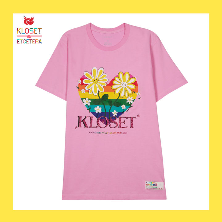 kloset-pm23-t001-pround-to-be-me-t-shirt-เสื้อยืด-เสื้อสกรีนลาย-เสื้อkloset-รูปหัวใจสีรุ้ง-เสื้อผู้หญิง-เสื้อคอกลม